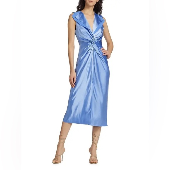 $1095 PRABAL GURUNG  Lily Twisted-Front Midi-Dress - Blue size 8 - Picture 1 of 13